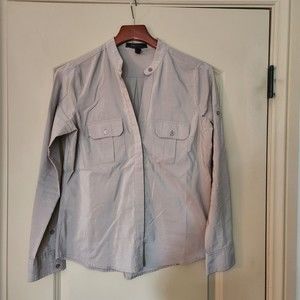 BCBGMaxAzria Liam Collarless Cargo Button-Down Shirt - Khaki - Size Small